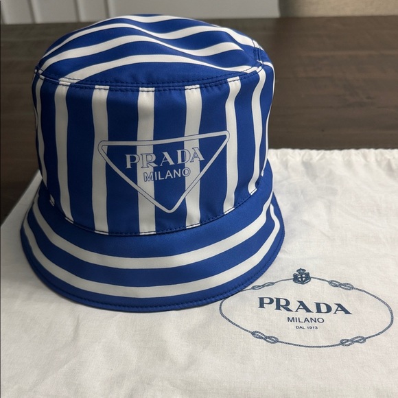 Prada Bucket Hat Striped Blue and White